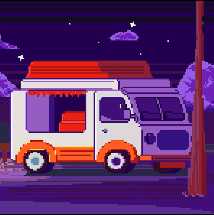 Пиксельный фургон на ночной улице
